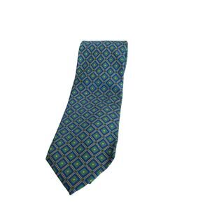 CHARLES HILL Made In England Emerald Green Blue Diamond Motif Tie DESIGNER